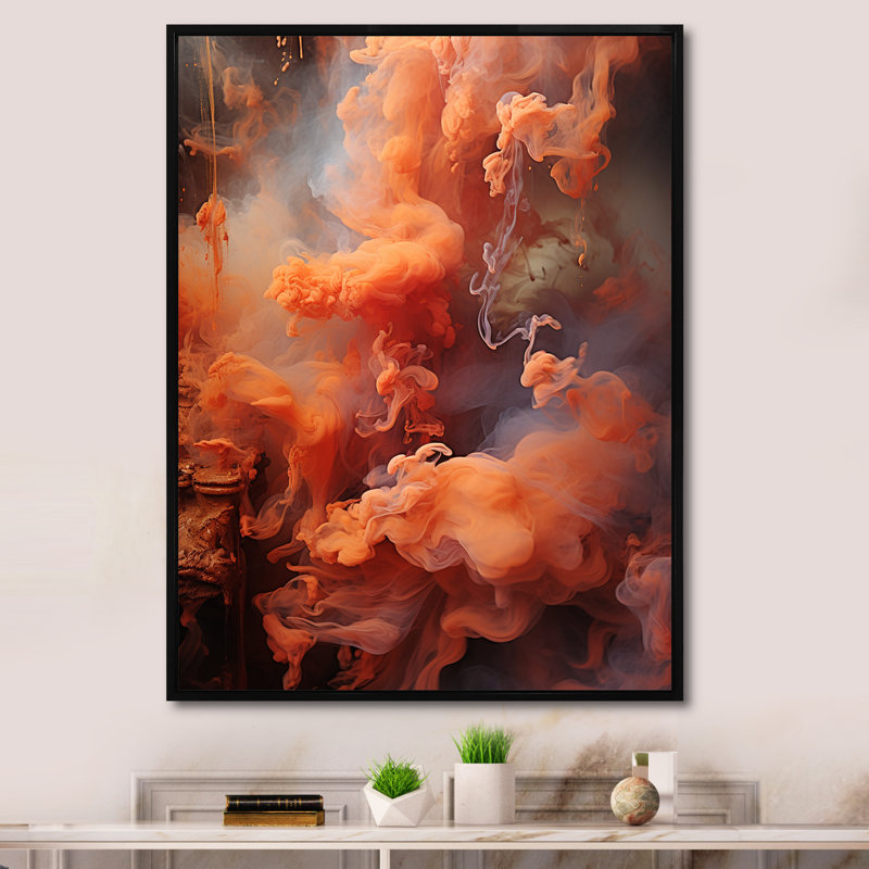 «Hinduism Yajnas Smoky Sienna», art mural sur toile, Cadre flottant noir, H 40 po x l 30 po