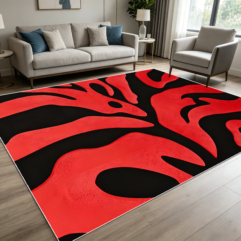 1PC Red and Black Abstract Swirl Flame Pattern area rugs for Living Room, Soft and Comfortable, Suitable for all seasons, easy-to-maintain, machine washable Indoor floor mat, Under Table Farmhouse suitable for dining room, bedroom, entryway, home