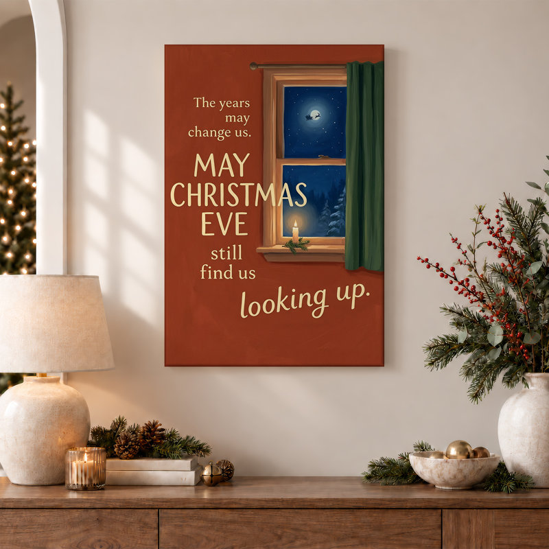 Eve Quote With Candle On Windowsill Christmas Canvas Wall Art, H 36 po x l 24 po