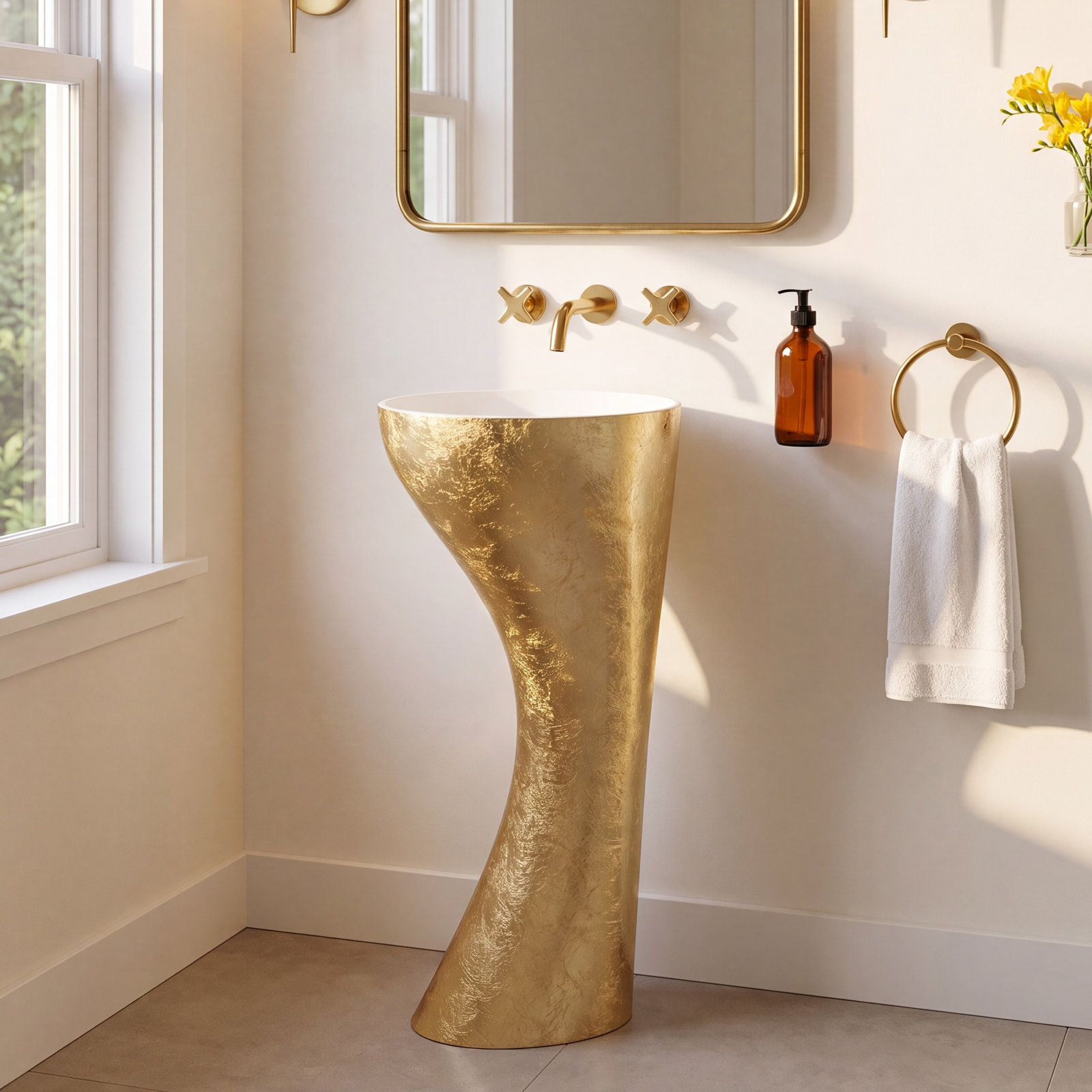 Swan Resin/Glass Handmade Bathroom Sink, Gold Leaf