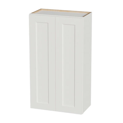 White Shaker Solid Wood Wall Cabinet with Soft-Close Doors, Adjustable Shelves - 24" Double Door Storage for Kitchen, Bathroom, Laundry, Garage (Easy Assembly, 24"W x 12"D x 42"H)