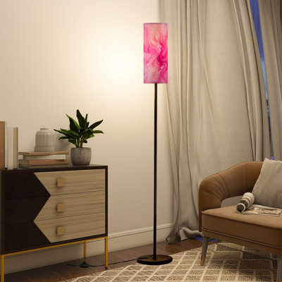 Lampe sur pied moderne et moderne avec télécommande à DEL à intensité variable, abat-jour réglable en marbre rose, vagues fluides abstraites, motifs magenta éclatants pour le salon, la chambre et le bureau