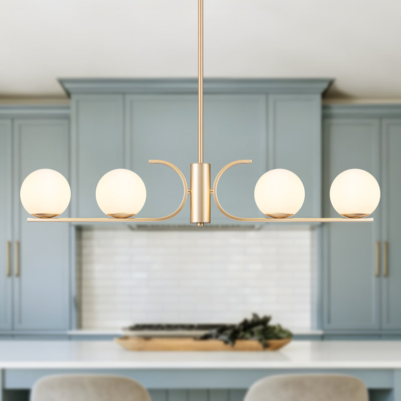 Alegria 4-Light Dimmable Kitchen Island Linear Chandelier White Bubble, Gold