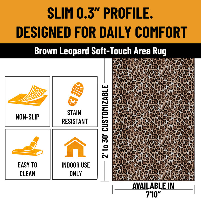 Kaira Soft Non-Slip Indoor Leopard Rug, Runner 7'10" x 25', Leopard