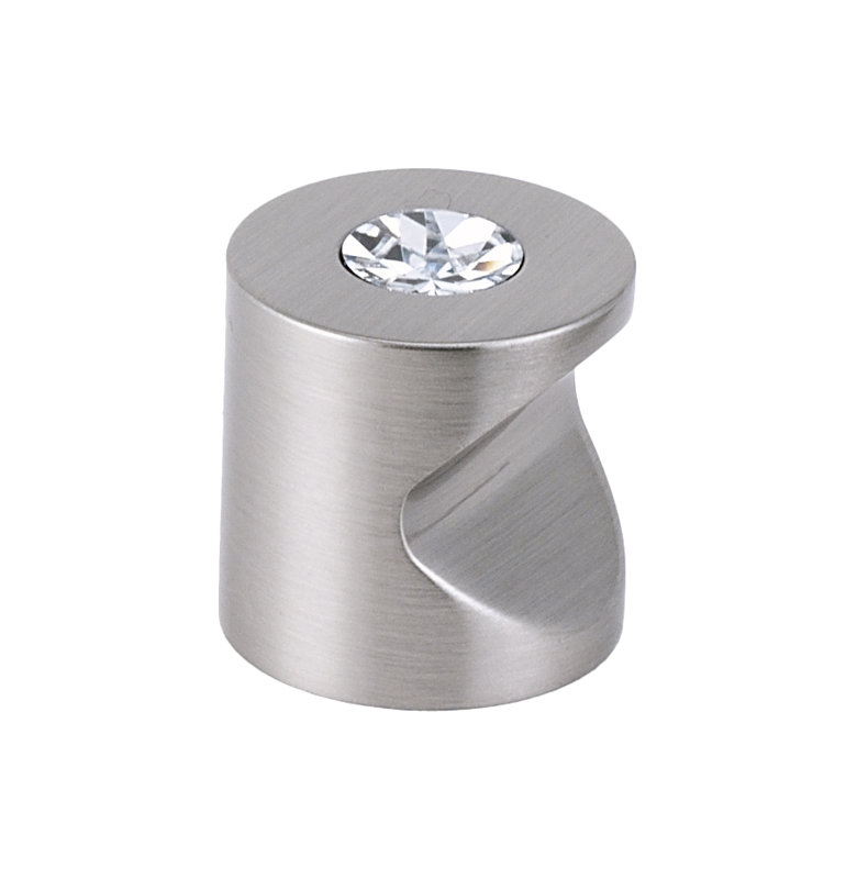 Poignée cylindrique en cristal Swarovski, Nickel satiné, H 1 po x l 1 po x P 1 po
