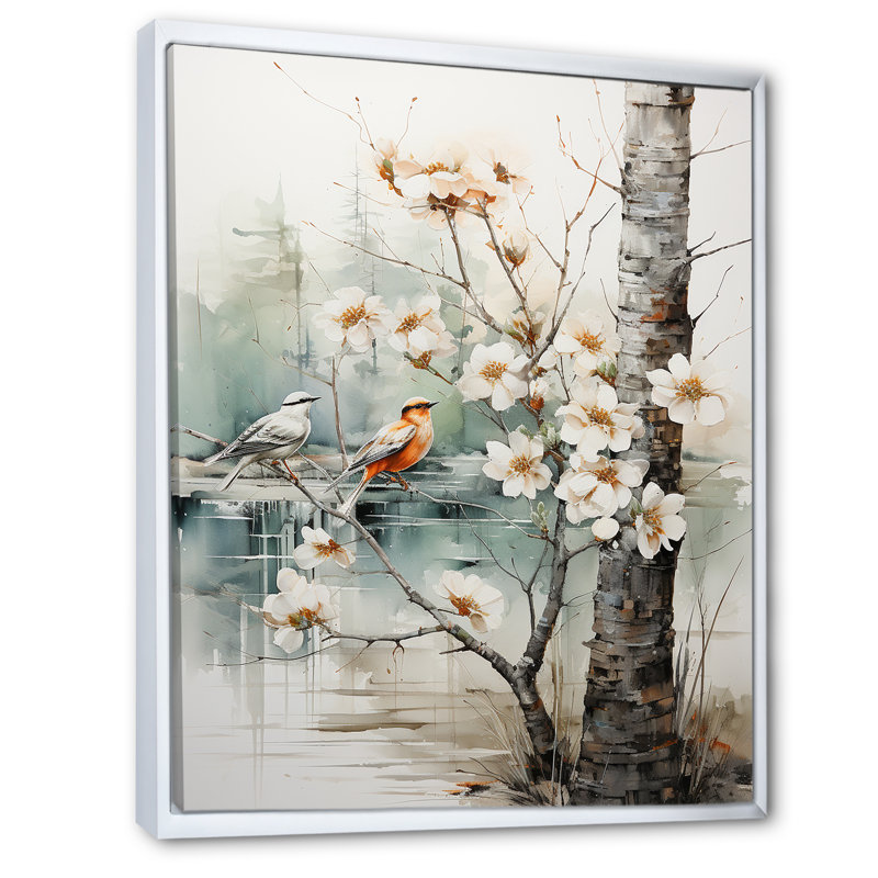 «Lusilla White and Grey Brich Woods Collage I», reproduction sur toile, H 40 po x l 30 po x P 1,5 po, Cadre flottant blanc
