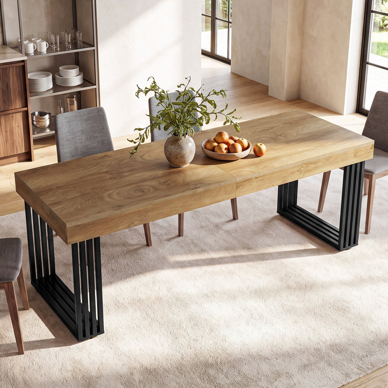 Table de salle à manger longue 78,74 po, table de cuisine en bois avec structure en métal