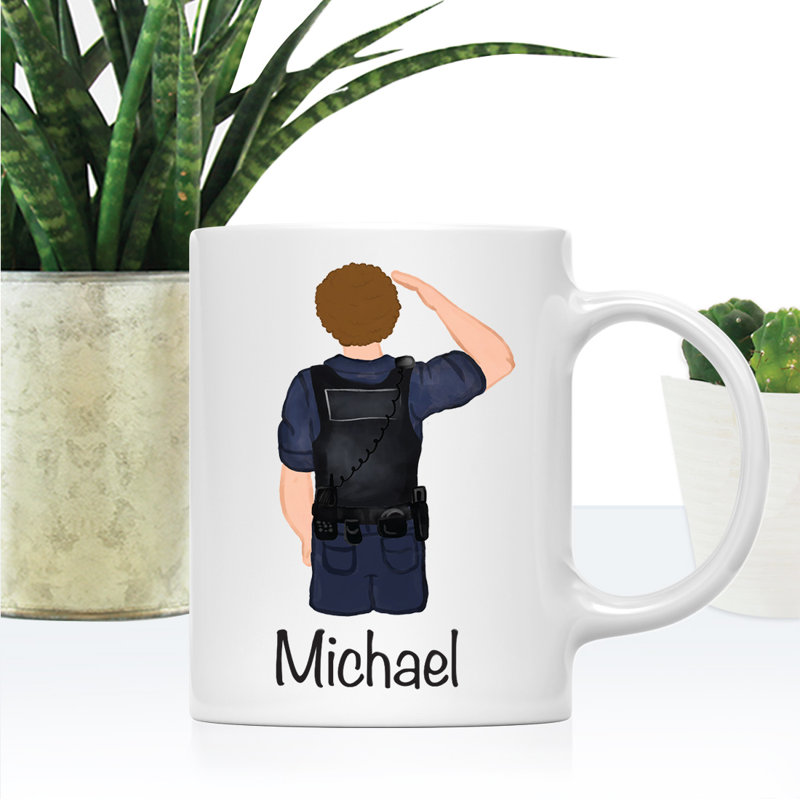Tasse à café personnalisée, Blanc / brun, homme, agent de police 16, Oui