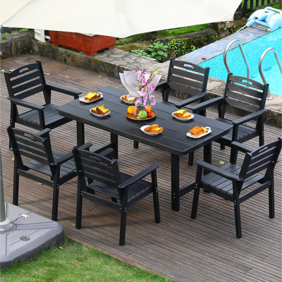 Ensemble de jardin 6 places, style américain, imperméable, avec trou pour parasol, montage rapide, structure résistante aux intempéries, couleurs inaltérables, idéal pour les jardins et les terrasses, fini texturé