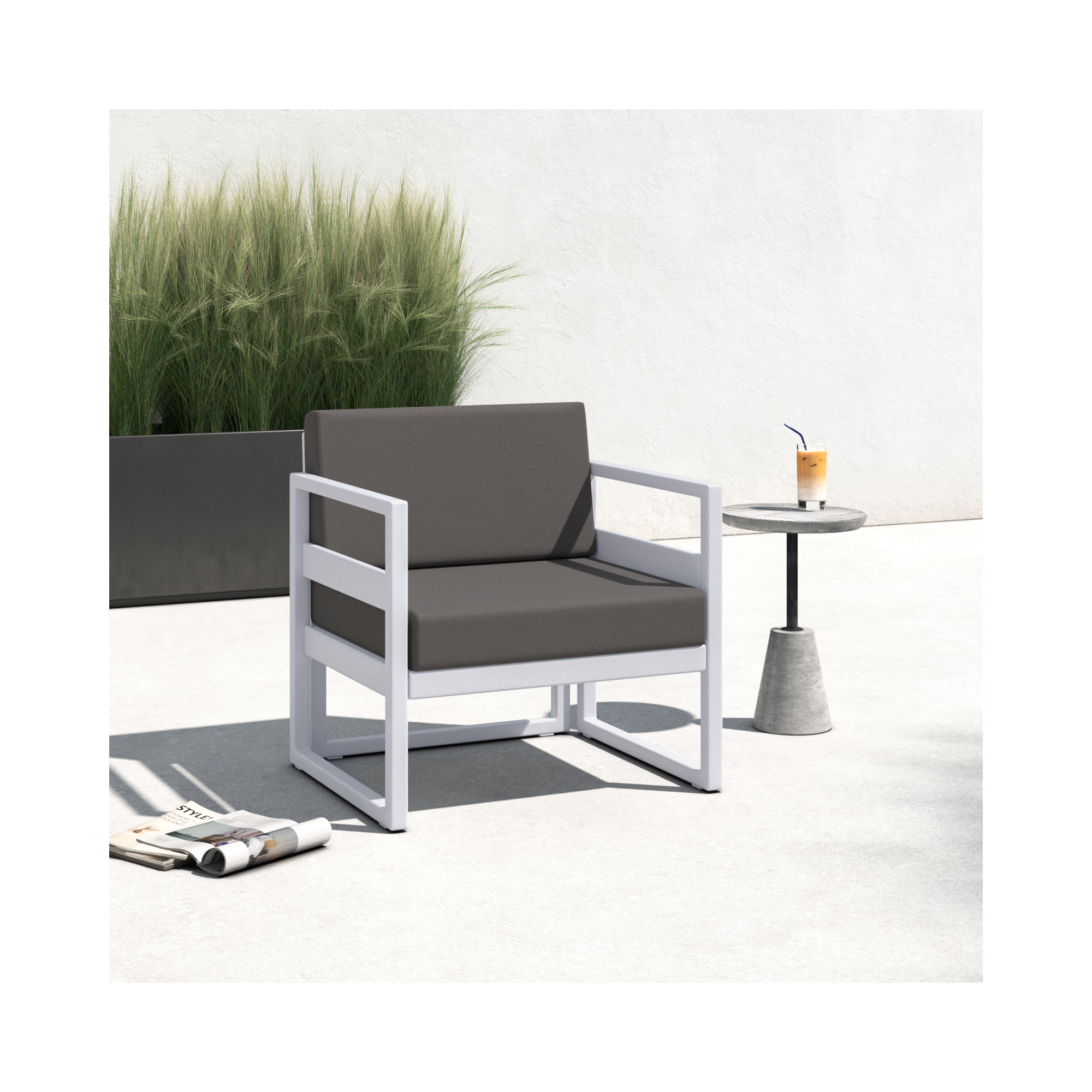 Lane Outdoor Lounge Chair, Charcoal, Silver/Gray