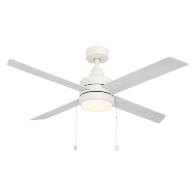 Quade Matte White 4-Blade Pull Chain Ceiling Fan With 2700K-3000K-4000K-5000K Color Temperature Selectable LED Light Kit