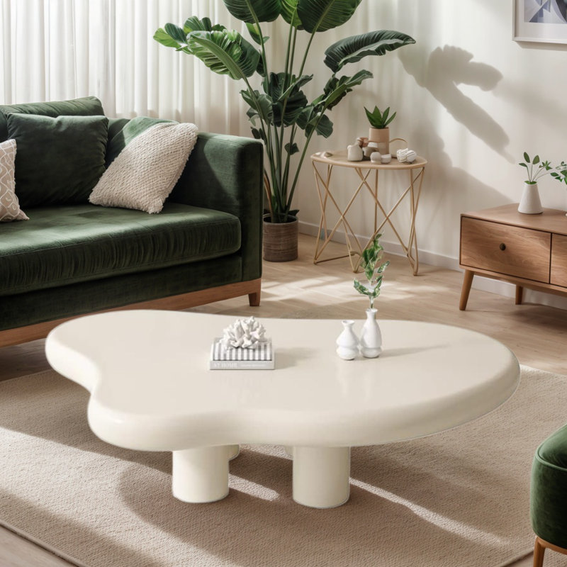 Small Space Cloud Coffee Table, 47" White Kid & Pet Safe Table with Soft Round Edges for Modern Living Room, Easy Assembly Accent Table
