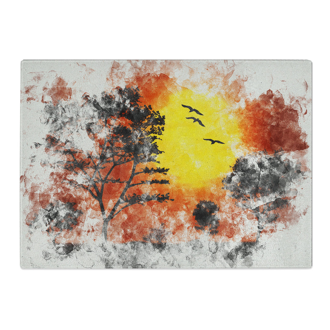 Birds and Trees at Sunset Watercolour Chopping Board