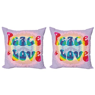 Ambesonne Groovy Decorative Throw Pillow Case Pack Of 2, Peace And Love Text In Tie Dye Effect Pattern Energetic Youthful Fun 60S 70S Hippie, Couch Be -  mictwo_10969_20x20