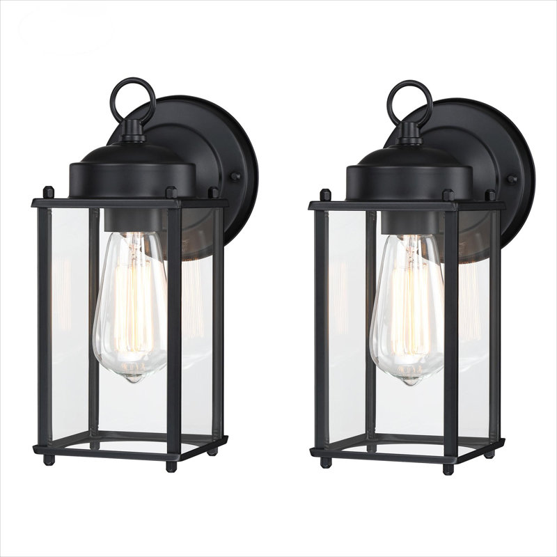 Applique murale d'extérieur Mediouna avec noir mat (ensemble de 2), H 10,36 po x l 4,18 po x P 5,97 po, Noir mat