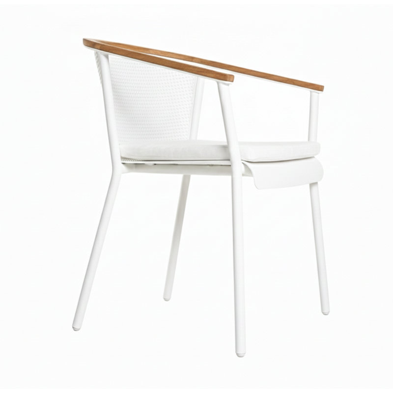Outdoor Dining Armchair, White, Canvas Natural