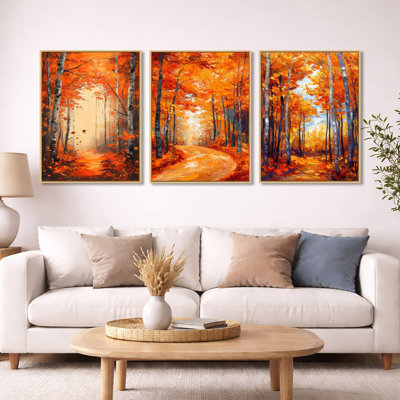 «Wild Brush Autumn Forest - Érable», art mural encadré à 3 panneaux