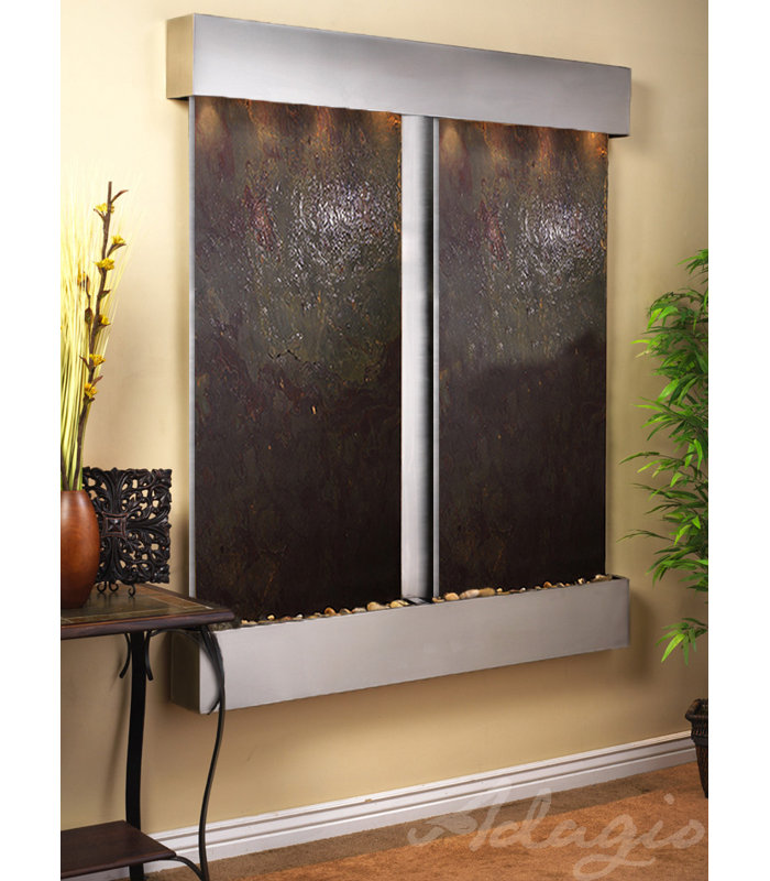 Cottonwood Falls Stainless Steel Wall Fountain with Slate