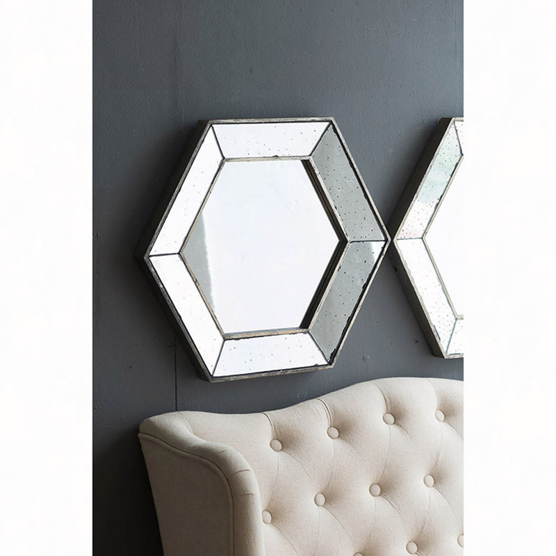 Miroir mural hexagonal 21 "x 18" avec finition traditionnelle, miroir décoratif pour le salon, l'entrée, la chambre à coucher