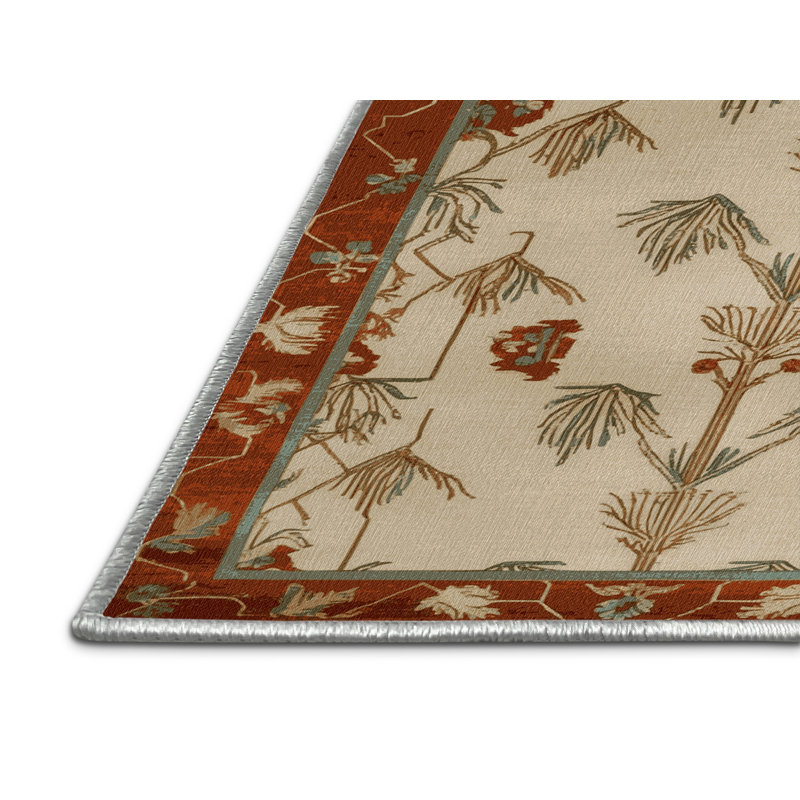 Machine Washable Art Deco Beige Area Rug, Runner 2' x 4'