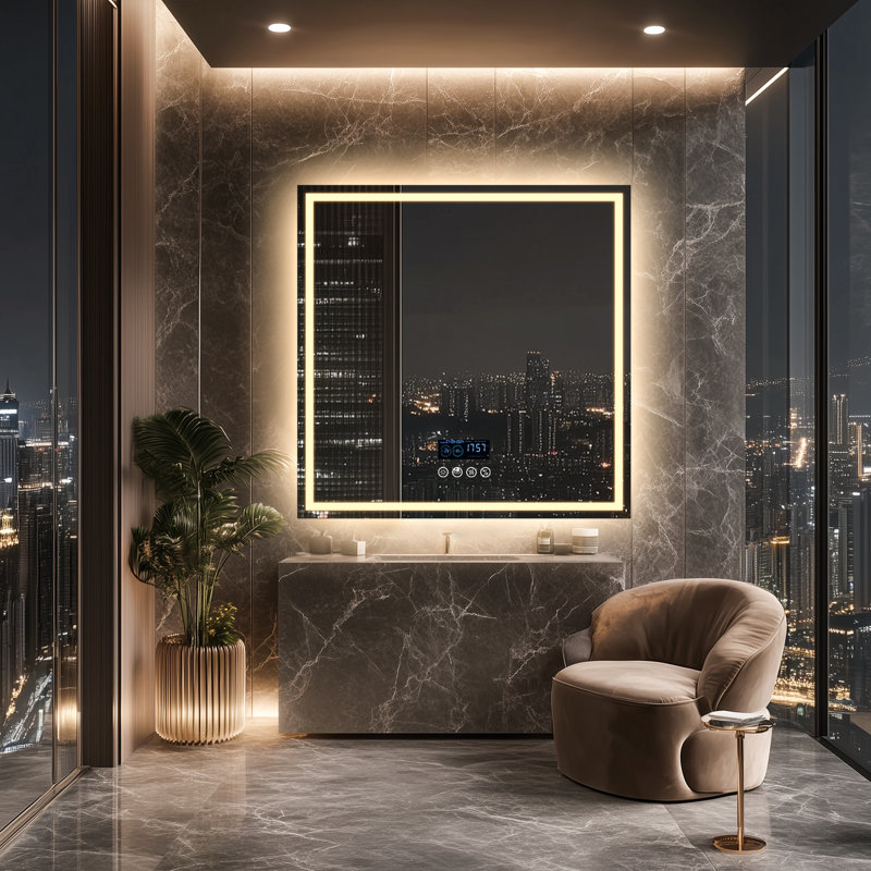 LED Bathroom/vanity Mirror With Bluetooth Time & Date Display Unit Front & Back Lighted Anti-fog Dimmable 3 Lights Colour Changing Memory Setting