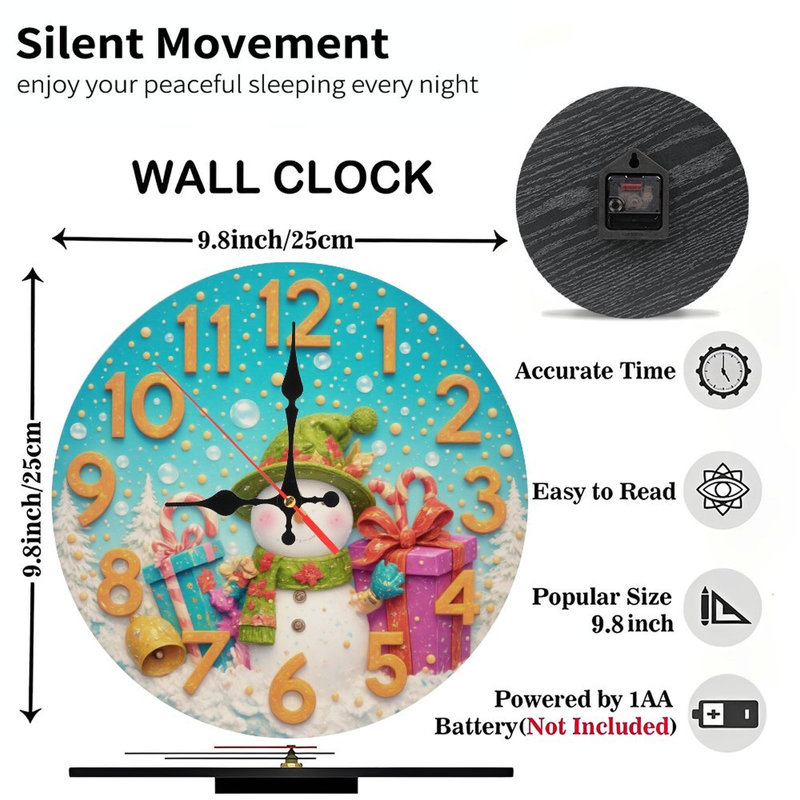 Noël-Horloge-Visage-Bonhomme de neige-Présente