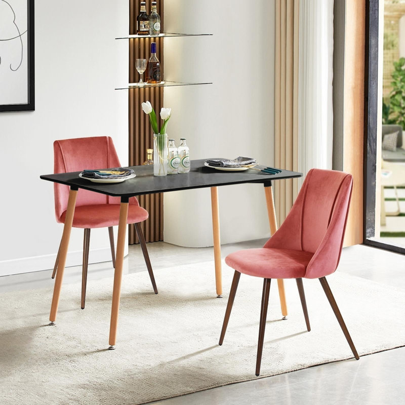 Mishoe Four Leg Dining Set, Rose, 3 Piece Dining Set, Black