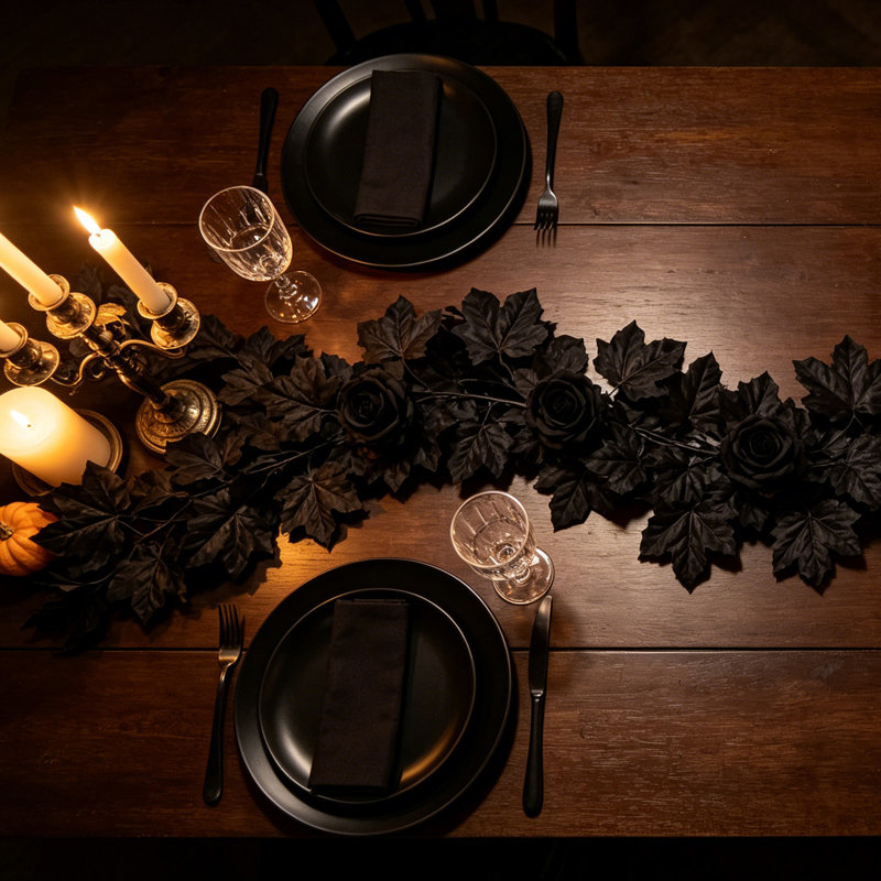 Décoration d'Halloween sur le thème sombre, feuille d'érable artificielle, tenture murale pour l'Action de grâce, feuille d'érable artificielle avec osier noir