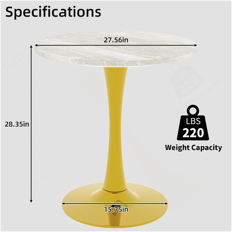 Marble-Top Round Side Table With Tapered Pedestal Base, Ideal For Living Room, Modern Minimalist Design, Light Gray, Gold