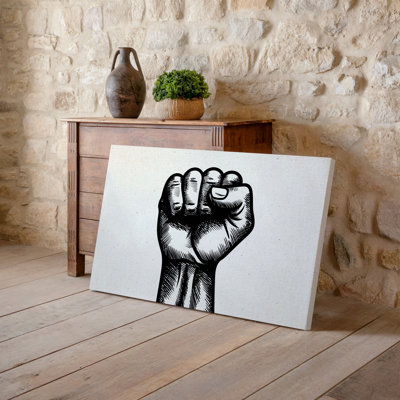 Canvas A Bold Stylized Black And White Illustration Of A Raised Wall Art Fist Symbolizing Strength And Solidarity Prominently Featured Canvas Wall Art