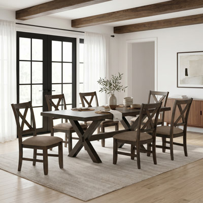Table de salle à manger Crestwood extensible à tréteaux avec chaises rembourrées en X