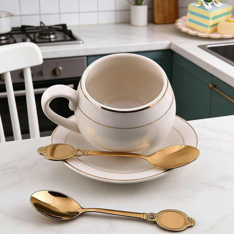 Ensemble de 10 cuillères à dessert en acier inoxydable 10 pièces, mini cuillères à café plaquées or pour le café, la crème glacée, la soupe et le gâteau, élégante vaisselle polie miroir