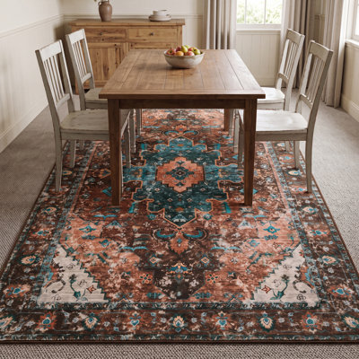 Tapis d'intérieur oriental persan lavable, résistant au passage, à poils courts, ne peluche pas, antidérapant et antitache, idéal pour l'entrée, la cuisine, la chambre, le salon et la salle à manger.