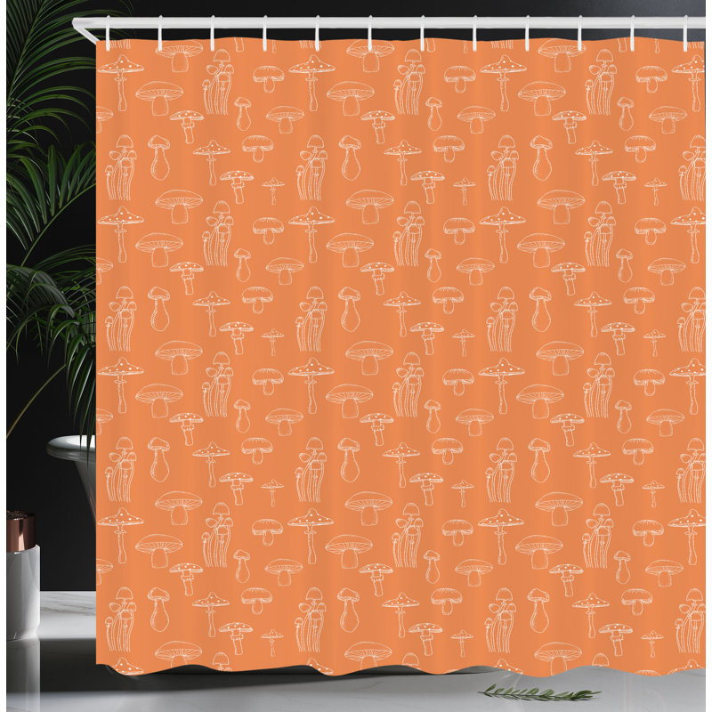 Ensemble de rideau de douche Mushroom + crochets, L 69 po x L 84 po, Dark Peach