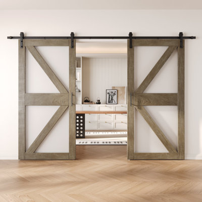 Portes de grange non assemblées et finies en verre avec motif à flèches 26 po x 84 po Homacer Classic Grey Classic
