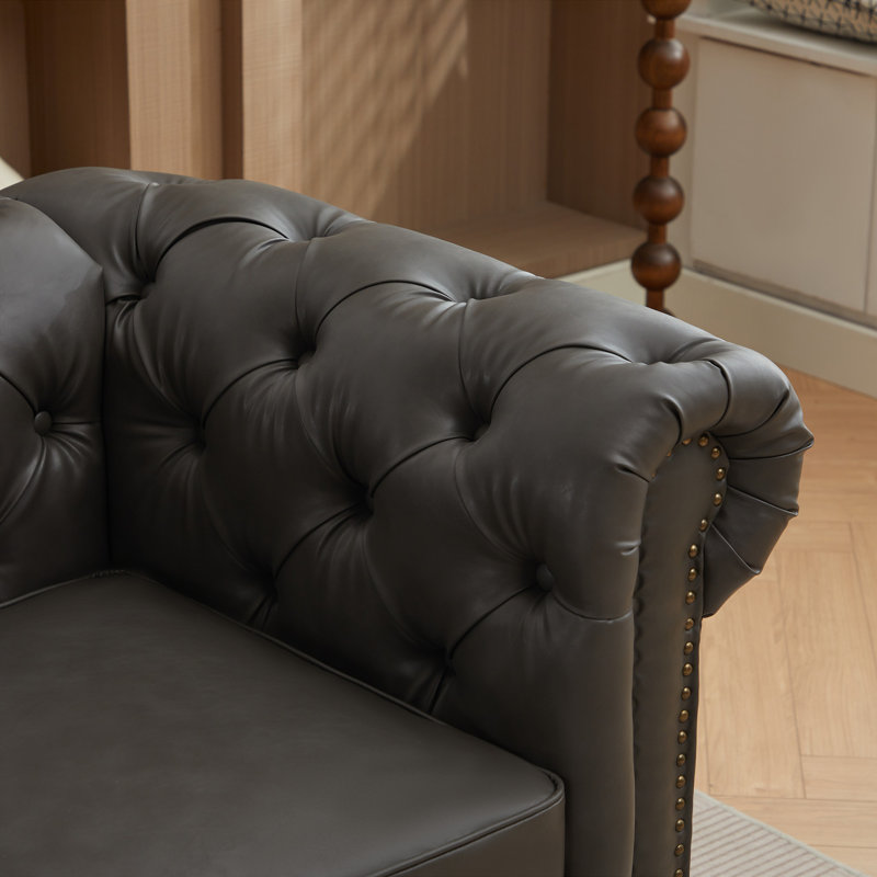84.25'' Faux Leather Sofa With Rolled Arm, Gray