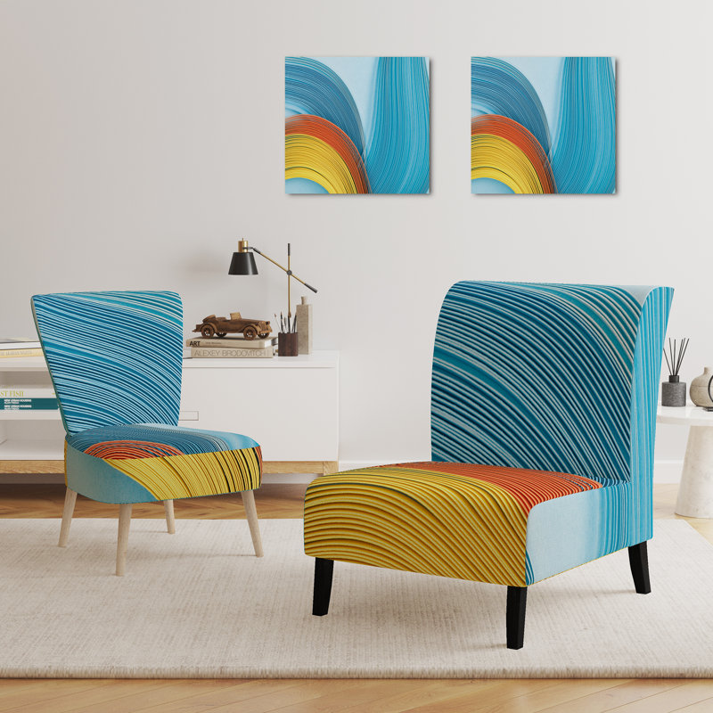 Accent Chair, Beige Floral Pattern Upholstered Decor - Beige Floral Pattern II, Blue/Yellow/Orange