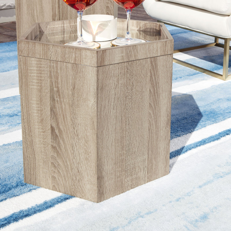 Honeycomb Mirrored Glass Tray Top End Table