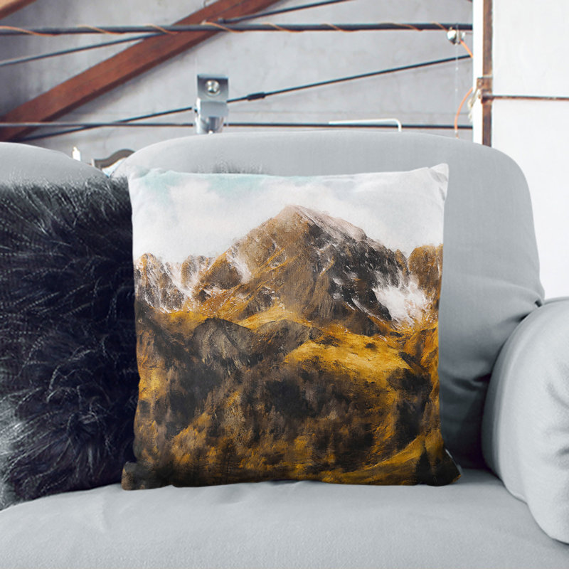 Mountain In Lappach Italy Painting Square Throw Cushion, 40cm H x 40cm W x 15cm D, White