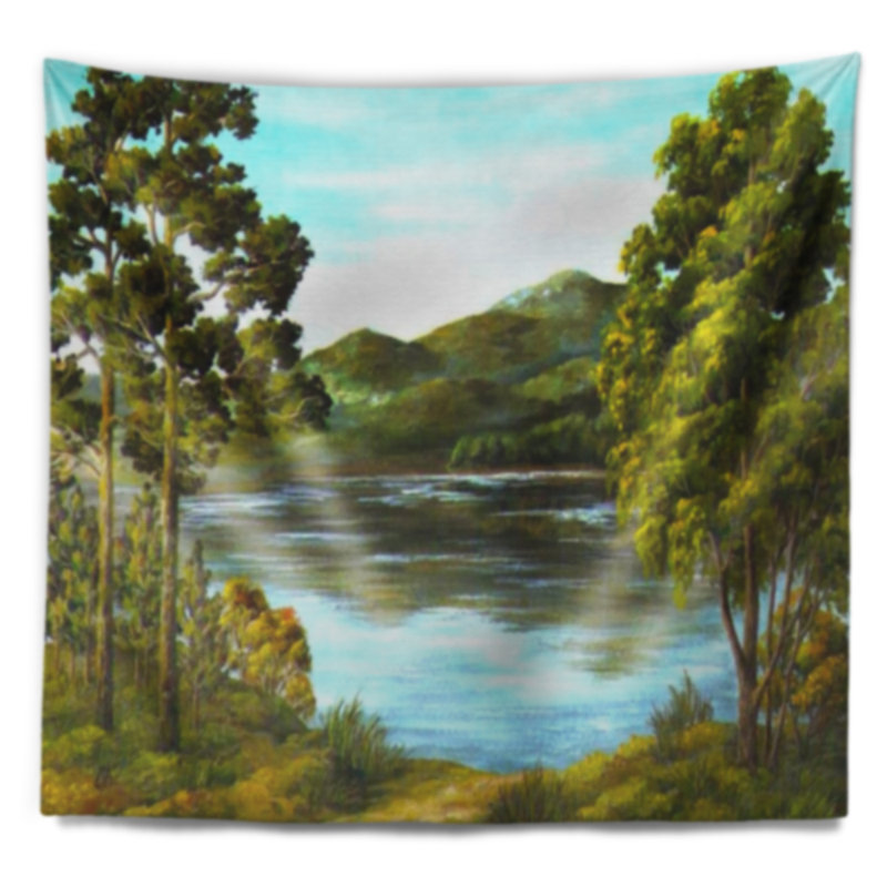 Lac de montagne de paysage avec la tapisserie d'eau bleue, H 32 po x l 39 po