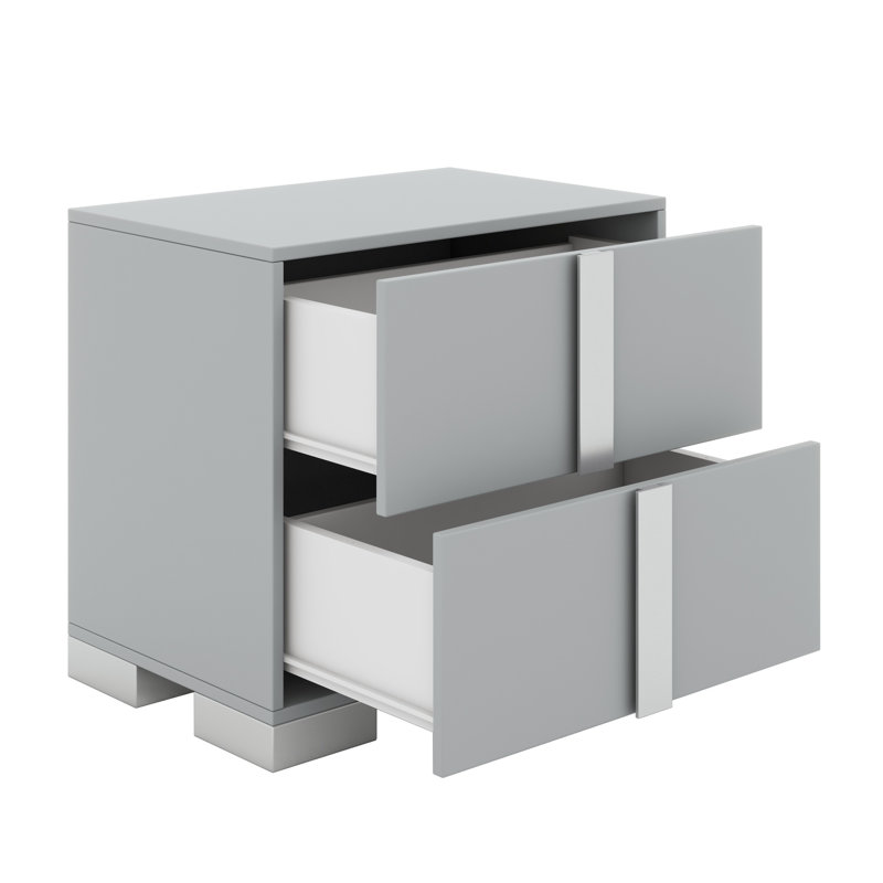 Table de chevet à miroir 2 tiroirs avec pieds en métal, table de chevet élégante, Gris