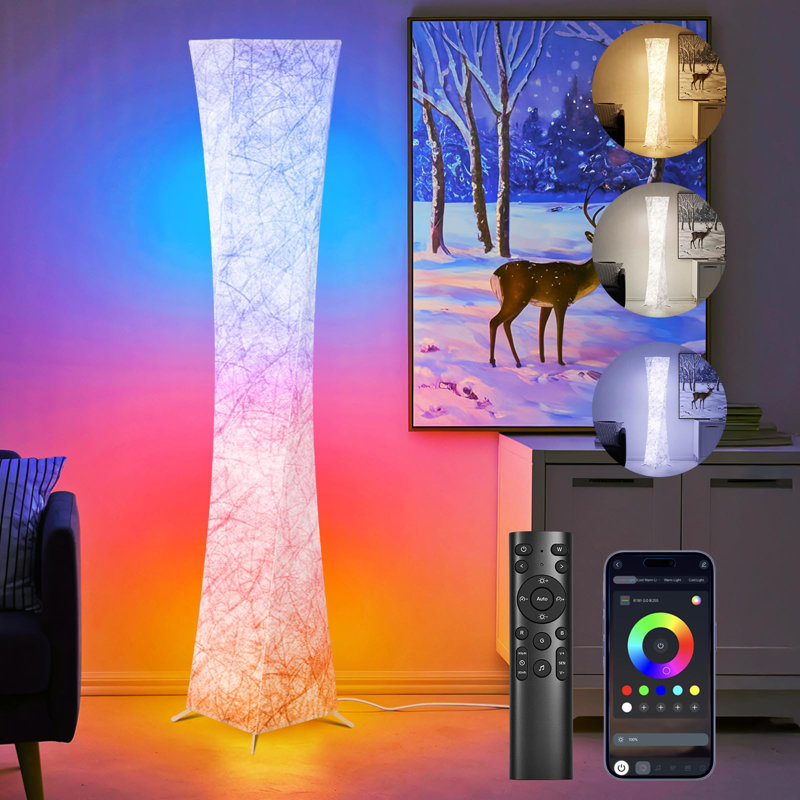 Lampe sur pied Smart RVB avec Music Sync - Lampe de coin à changement de couleur de 61 po avec application et télécommande, 16 millions de couleurs pour la chambre à coucher, la salle de jeux et l'éclairage du salon