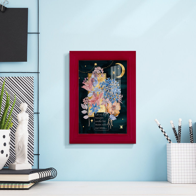 Fleurs au clair de lune I - reproduction d'un seul cadre photo, Cadre rouge, L 5 po x H 7 po x P 1 po