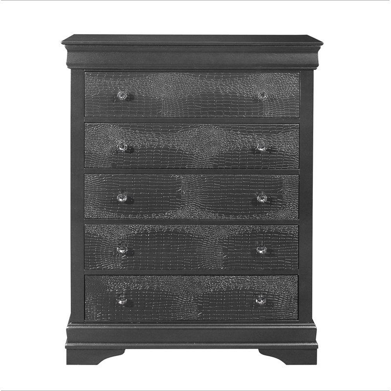 Commode gris métallique en crocodile Shaker, Gris métallisé