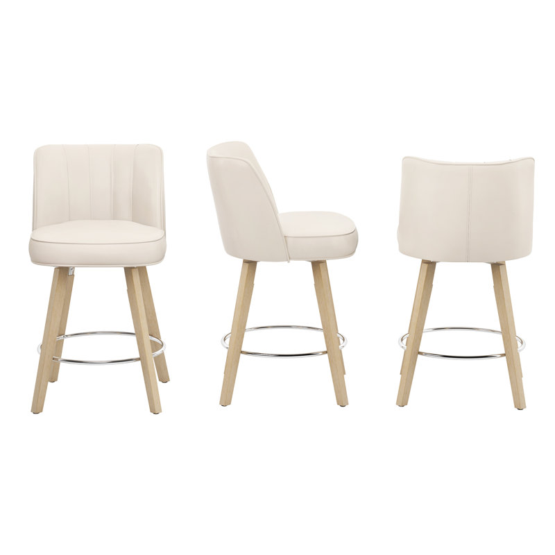 Tabouret de comptoir pivotant 26 po Paul, 3, Siège ivoire / cadre brossé
