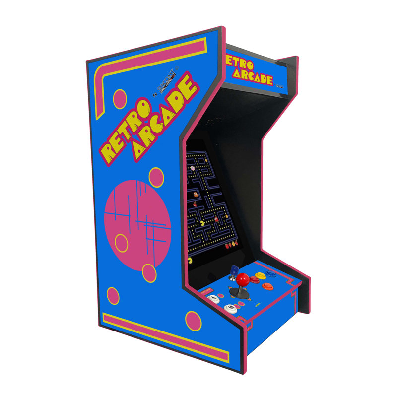 Tabletop Arcade Machine with 19" Monitor and 60 Retro Games - Fully Assembled, Blue/Pink