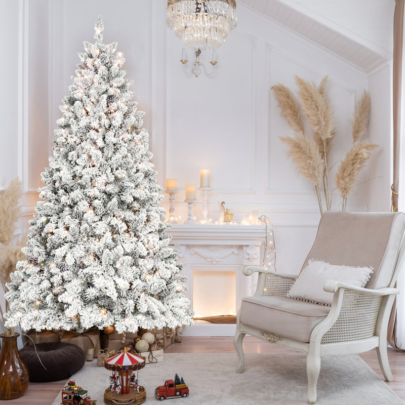 Arbre de célébration de Noël enneigé 6 pi avec 350 lumières Ul, 35 pins, pointes enneigées, assemblage à charnières pour une installation sans effort, assemblage rapide festif à structure métallique, support