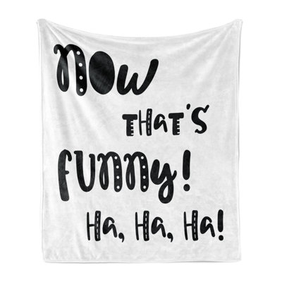 Ambesonne Funny Words Fleece Throw Blanket Jokes and Laughing Black White