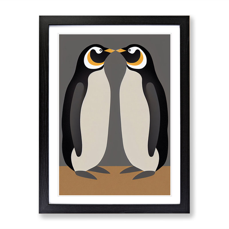 Two Penguins - Framed Print, Black, 46cm H x 34cm W x 2cm D