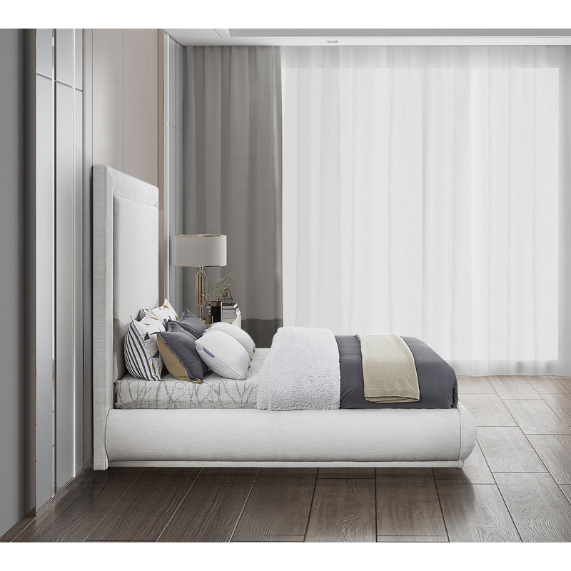 Prudhoe Upholstered Platform Bed, King, Cream Linen Textured Fabric